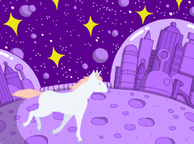 Unicorn running on the moon